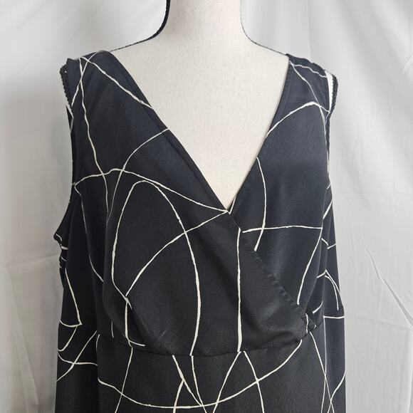 Venezia Black & White Abstract Print V-Neck Sleeveless Midi Dress Size 14/16 - Picture 2 of 8
